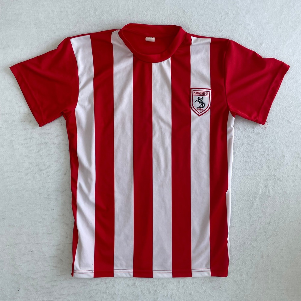 Samsunspor Soccer Jersey Mens Medium Red White Striped Short Sleeve 55 Print‎